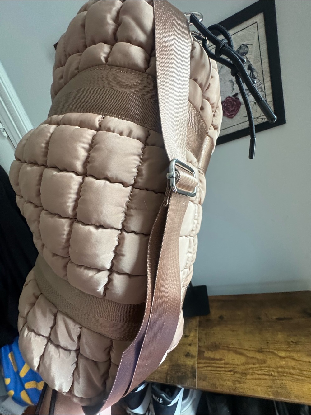 Free People Quilted Puffer Duffel Bag in Blush Like New - Picture 11 of 11
